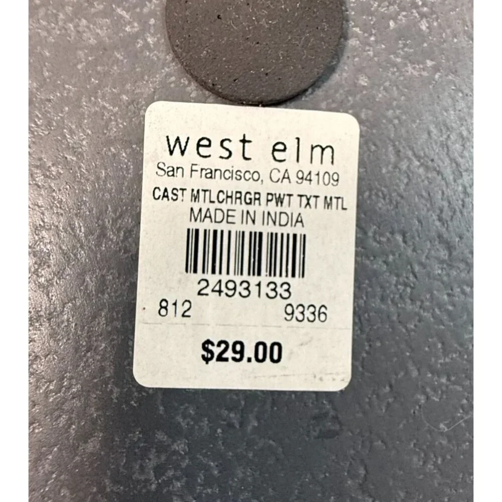 West Elm Cast Metal Chargers Round Pewter Gray Textured Set Of 2 13